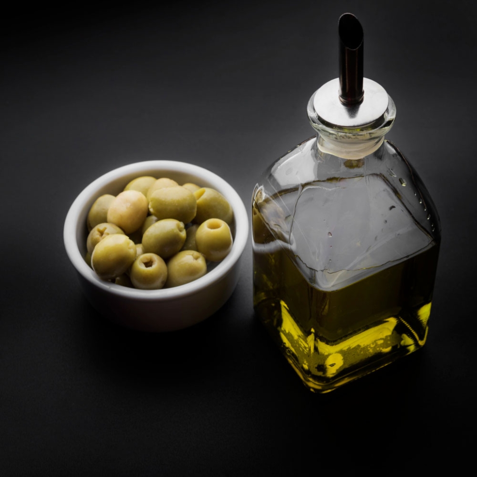 olive-oil-bottle-olives-kitchen-counter